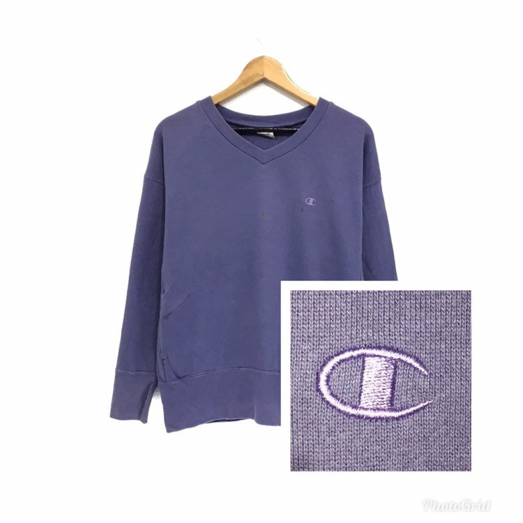 champion purple v neck sweatshirt