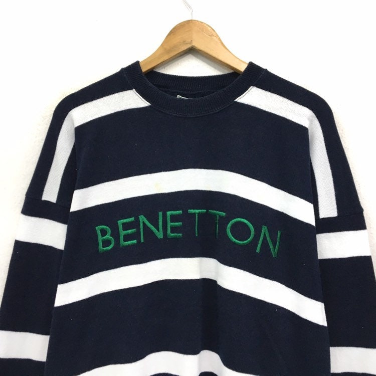 Vintage BENETTON Stripe Colour Crewneck Sweatshirt Embroidery | Etsy