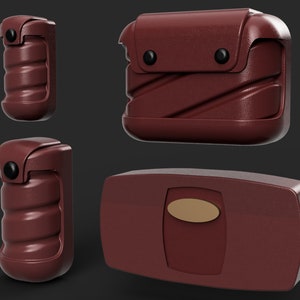 May include: Four brown leather pouches with different shapes and sizes. The pouches have a textured surface and are made of a soft, pliable material.