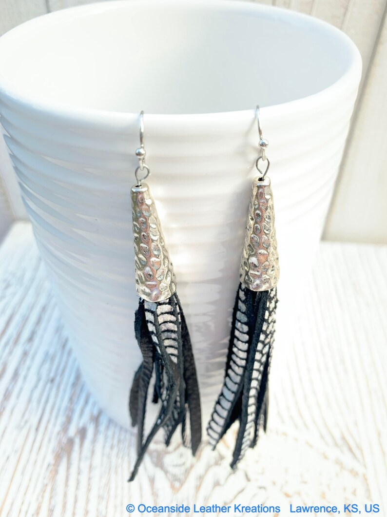 Leather Earrings Black Tassel Leather Earrings Tassel Leather Earrings Black Leather Earrings