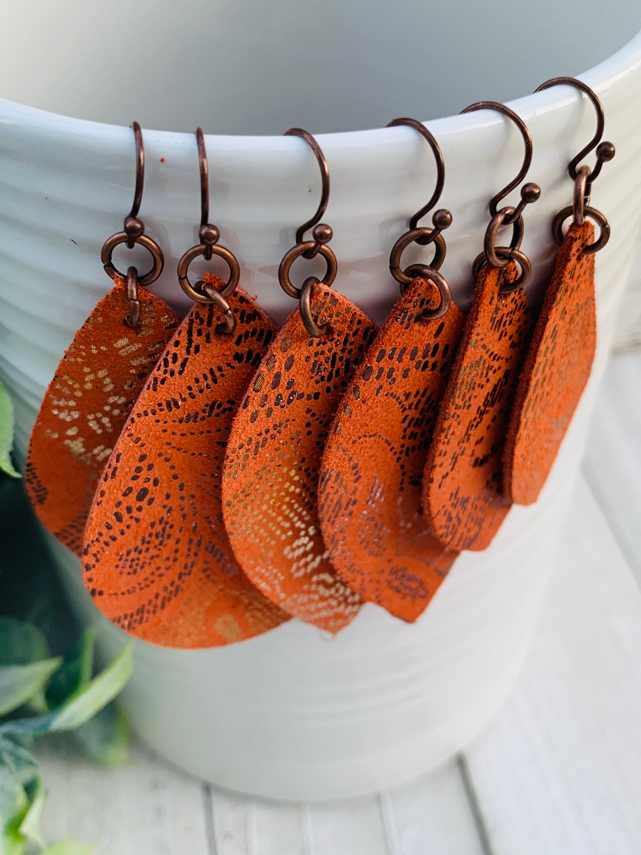 Cute Leather Earrings Orange Leather Earrings Leather Earrings