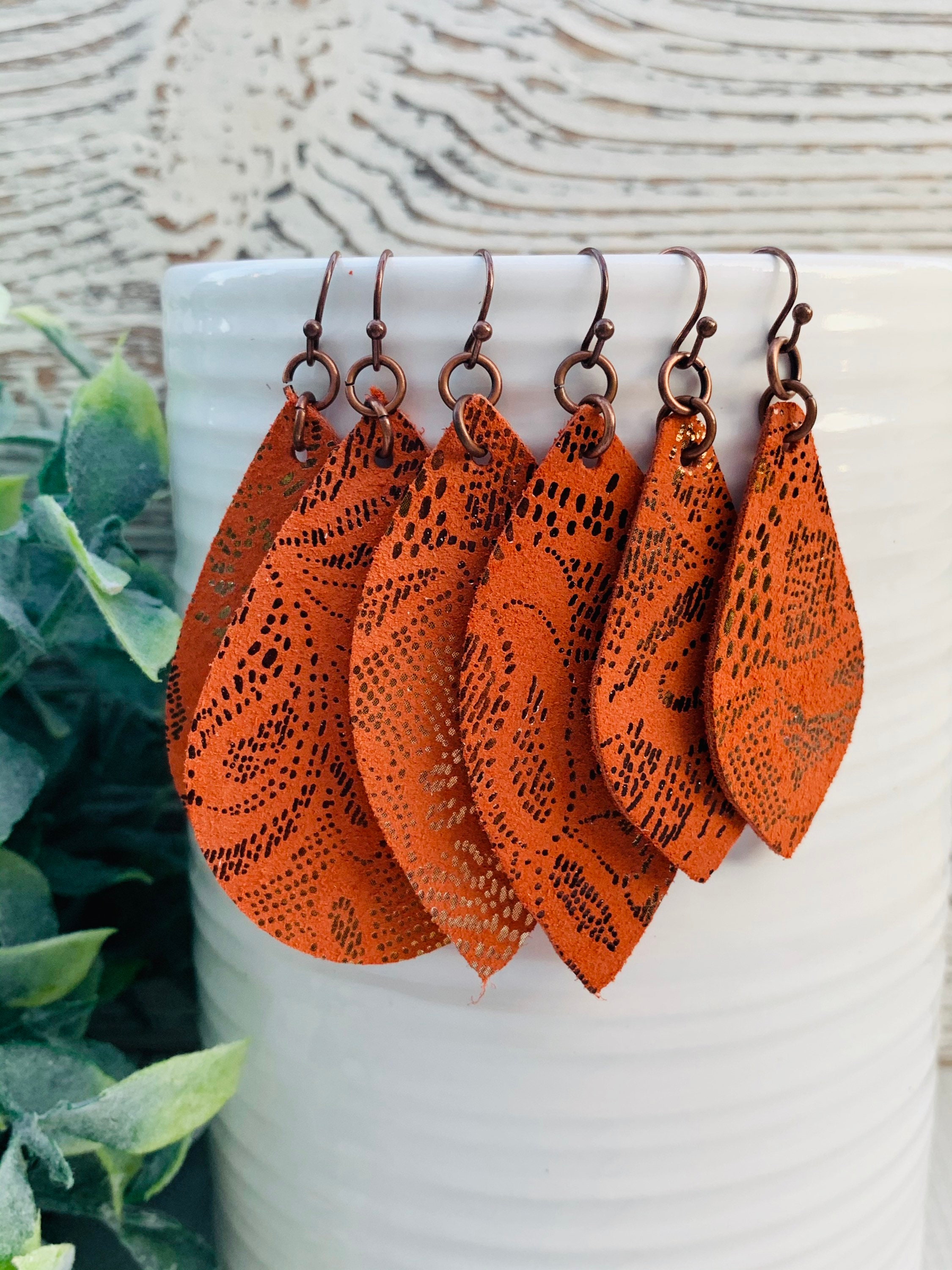 Cute Leather Earrings Orange Leather Earrings Leather Earrings