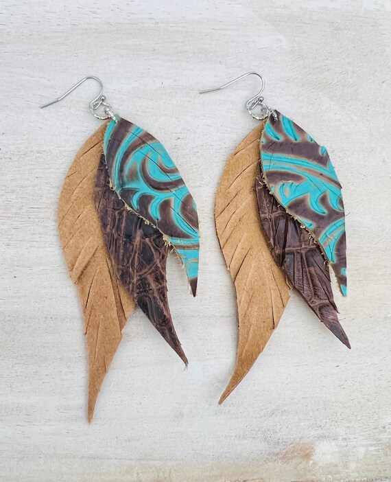 Trendy leather best sale earrings