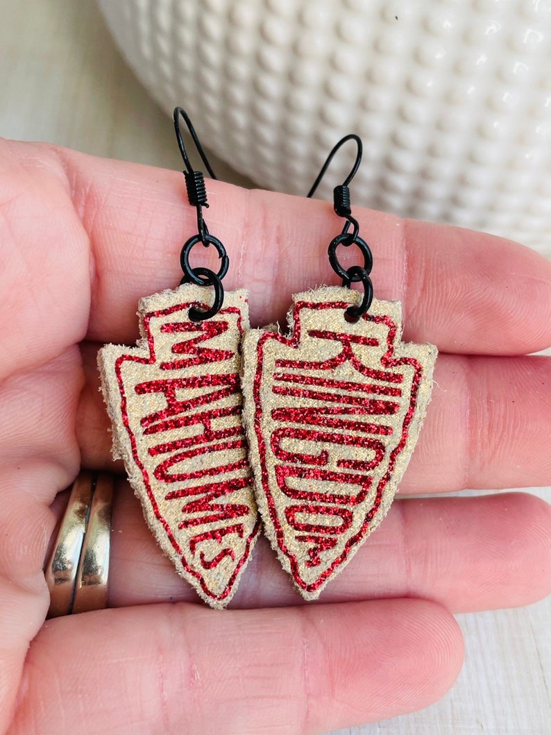 Kansas City Earrings Chiefs Leather Earrings Chiefs | Etsy