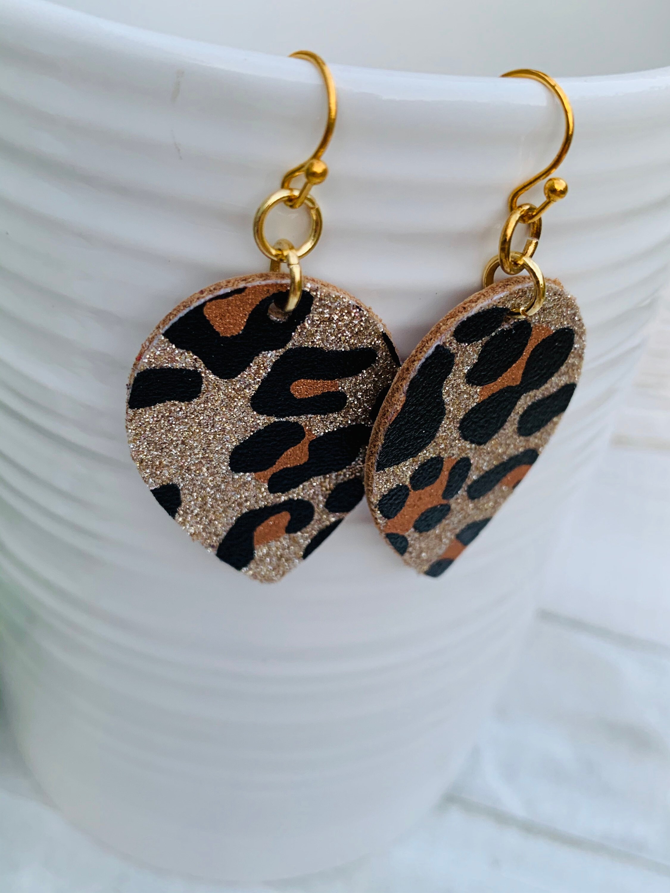 Cute Leather Earrings Teardrop Earrings Leopard Earrings Leopard