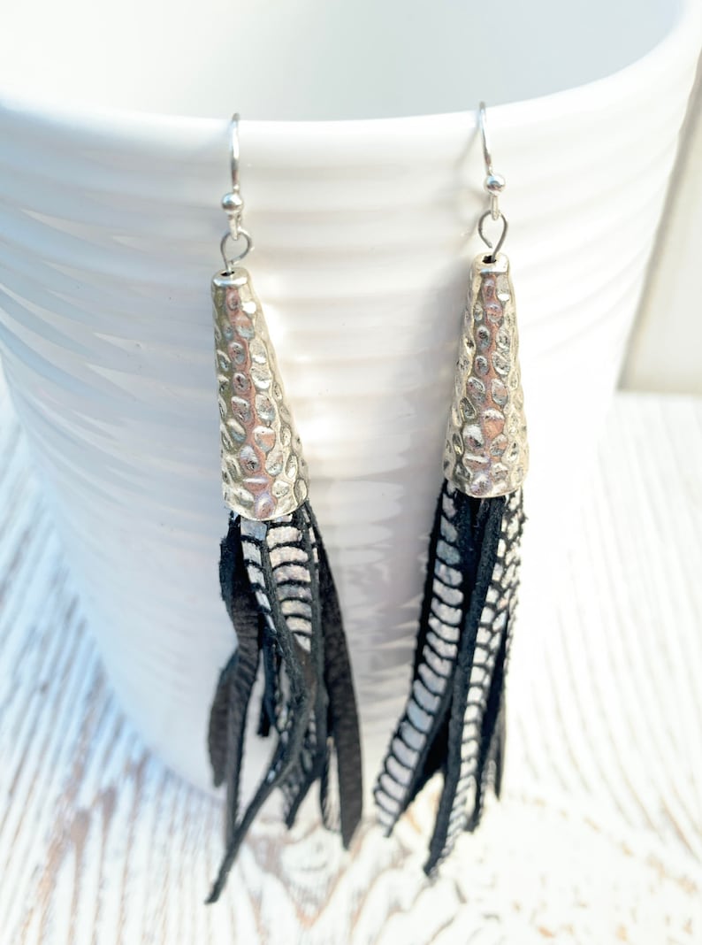 Leather Earrings Black Tassel Leather Earrings Tassel Leather Earrings Black Leather Earrings