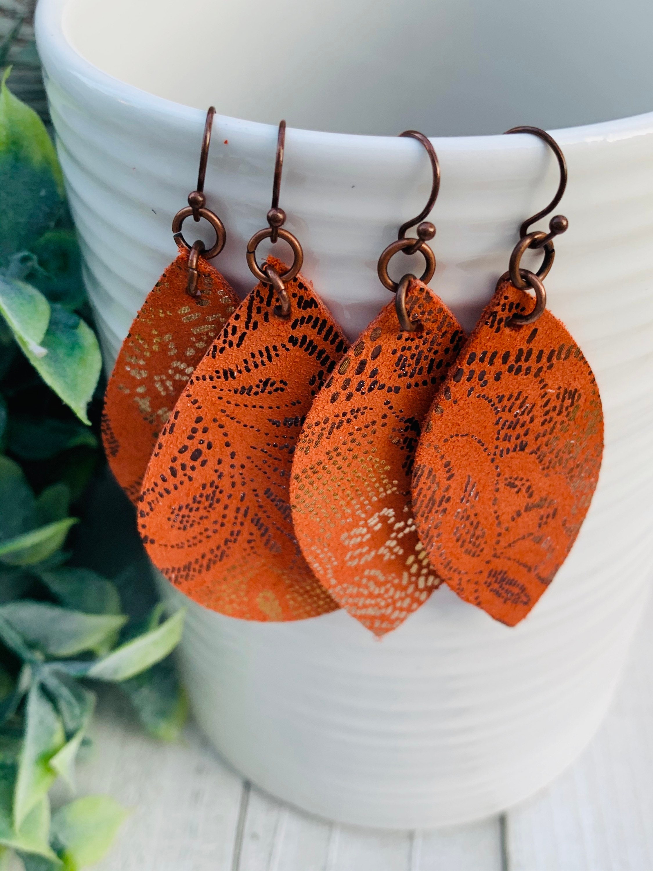 Cute Leather Earrings Orange Leather Earrings Leather Earrings