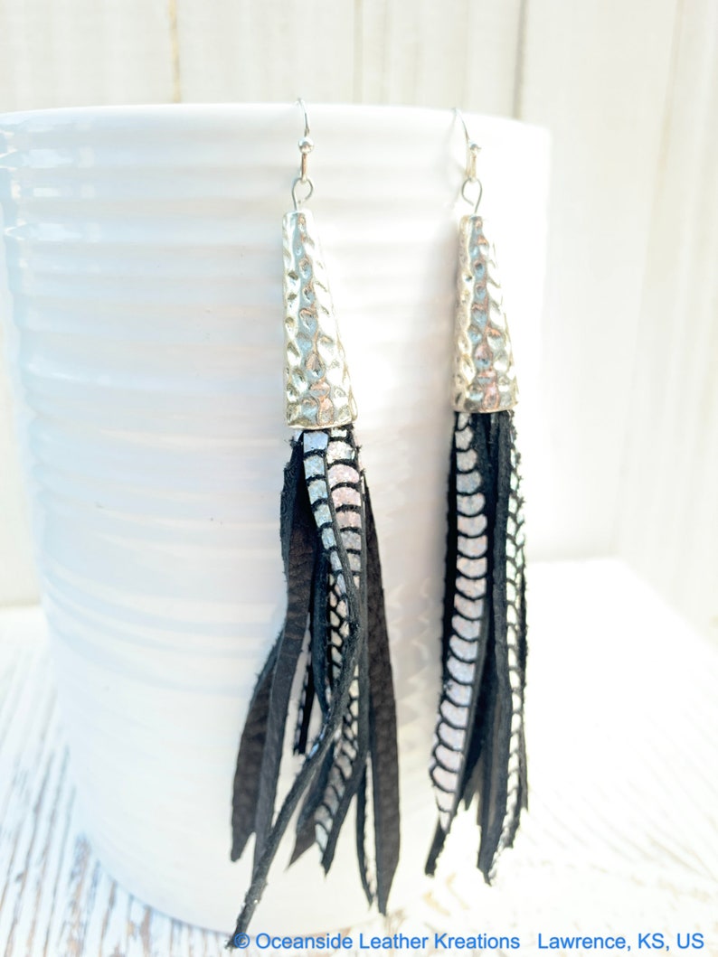 Leather Earrings Black Tassel Leather Earrings Tassel Leather Earrings Black Leather Earrings