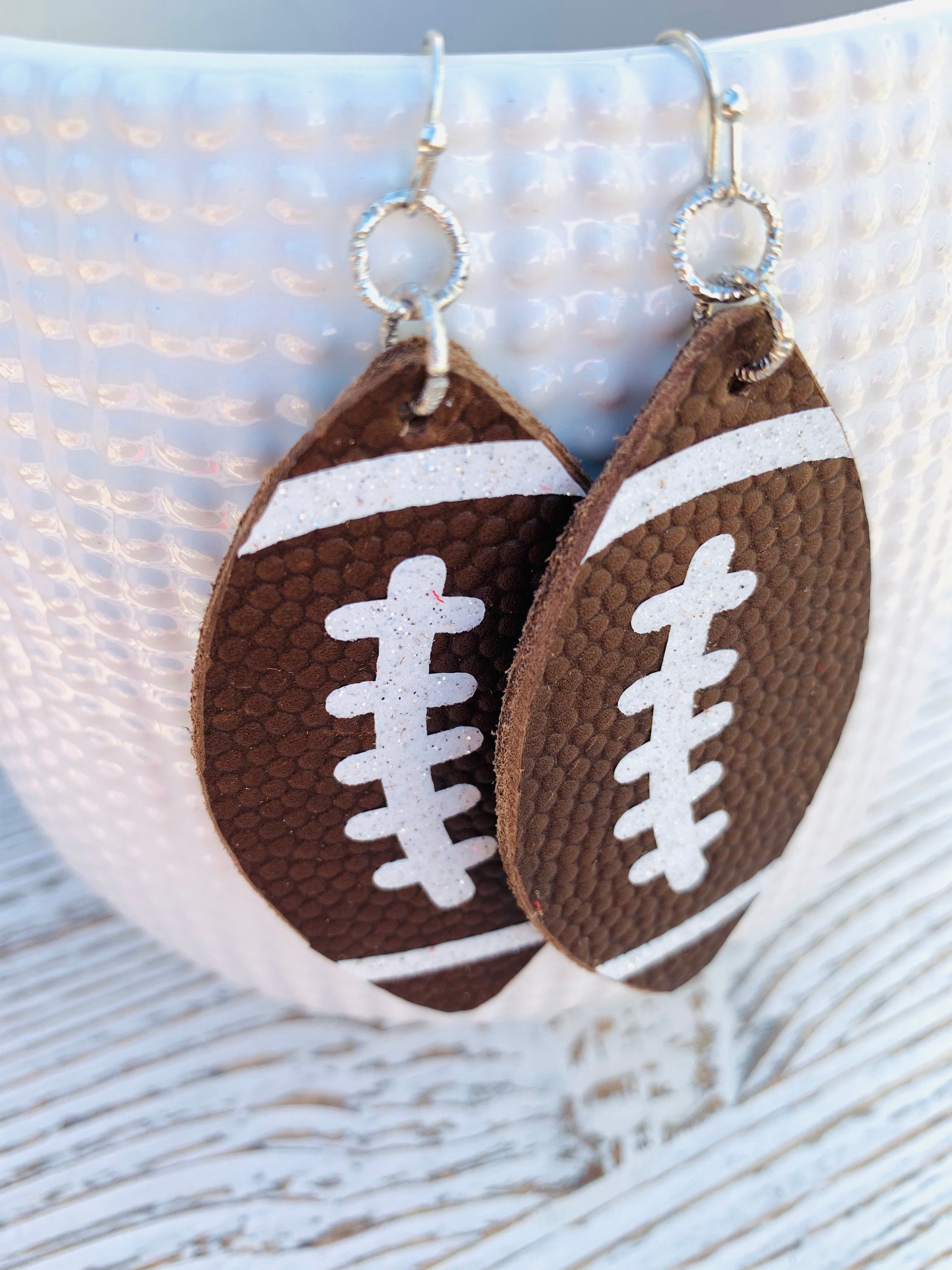 Football Leather Earrings, Genuine Leather Earrings, Football Earrings