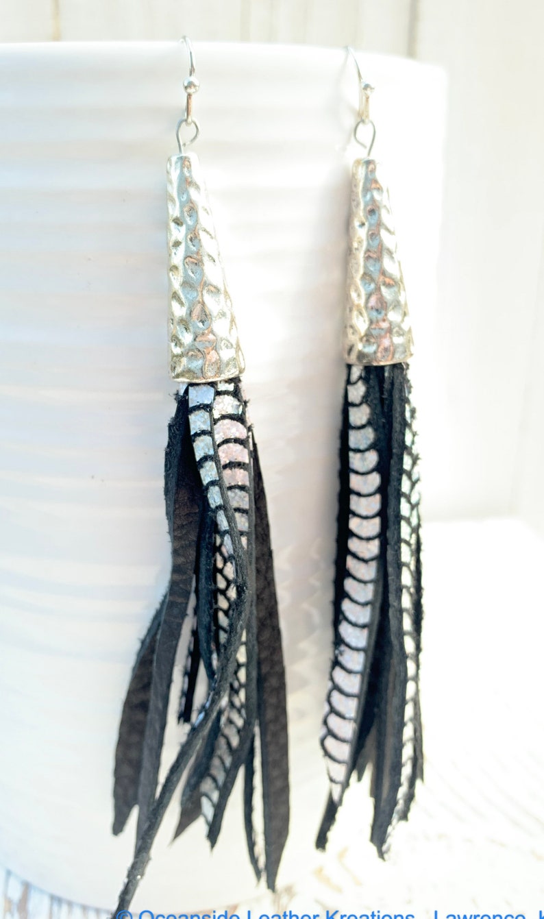 Leather Earrings Black Tassel Leather Earrings Tassel Leather Earrings Black Leather Earrings