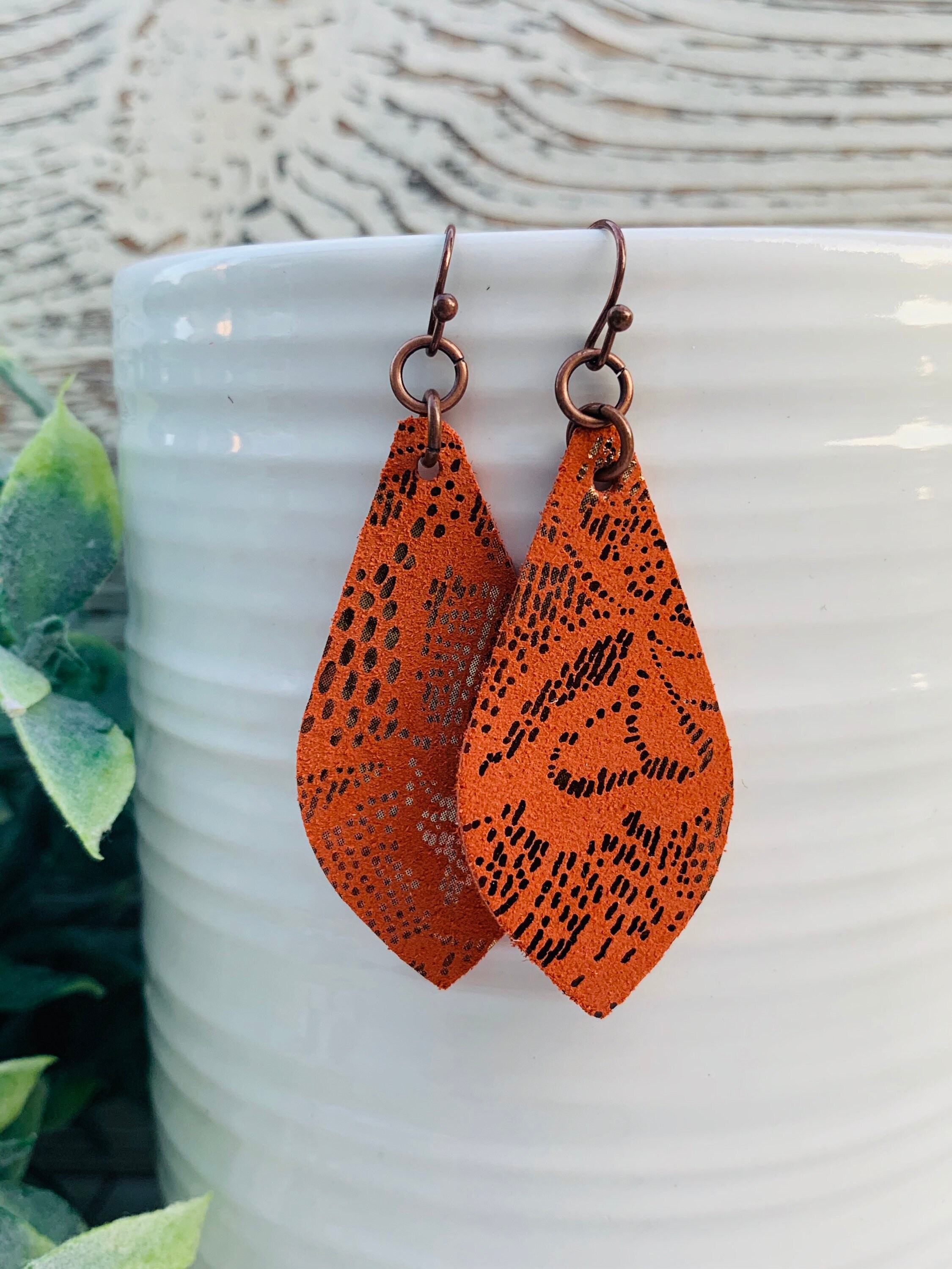 Cute Leather Earrings Orange Leather Earrings Leather Earrings