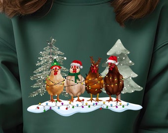 Kids&#39; Christmas Chickens Crewneck Sweatshirt, Kids&#39; sweatshirt, chicken-themed sweatshirt, Gift for Kids