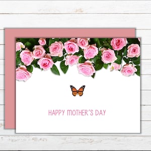 Carte pour la Fête des Mères - Papillon monarque et roses