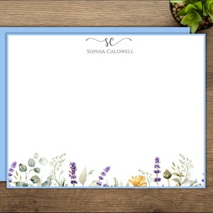 Gepersonaliseerde briefpapier Wilde bloemen, set aangepaste notitiekaarten met enveloppen, aangepast briefpapier, professioneel briefpapier, gepersonaliseerd cadeau