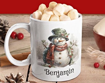 Personalized Holiday Ceramic Mug, Snowman Christmas Mug