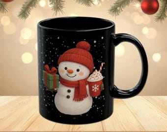 Snowman Holiday Mug, Cute Christmas Cocoa Gift Cup, Christmas Gift, Snowman Mug, Festive Holiday Mug, Christmas Mug