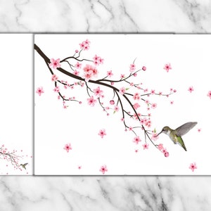 Cartes pour notes Fleurs de cerisier et colibris - lot de 10 cartes vierges avec enveloppes assorties