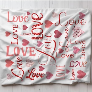 Fleece Blanket Love Design - Valentine&#39;s Day Gift, Anniversary, Birthday - Cozy Throw, Watercolor Heart Print, Everyday Home Decor