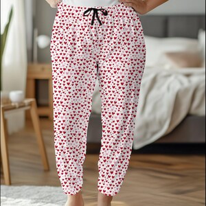 Heart Pattern Women&#39;s Pajama Pants, Valentine&#39;s Day Lounge Wear, Cute Anniversary Gift, Comfy Sleepwear