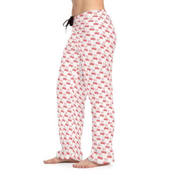 Pantalon Pyjama Femme Doux - Motif Cigognes Fleurs Rouge/Blanc | Taille Élastique Poches | S-3XL - 4