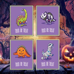 Kids&#39; Dinosaur Halloween Cards: set of 4 or 8