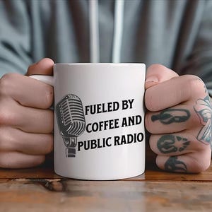 Fueled by Coffee and Public Radio Mug | Vintage Microphone Design for Public Radio Fans, Coffee Mug, NPR Nerd Mug