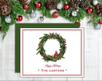 Personalized Christmas Cards: Cardinal Wreath