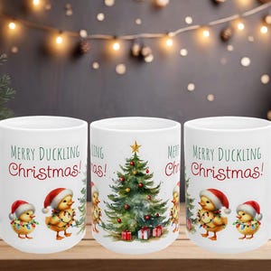 Merry Duckling Christmas Ceramic Mug, Funny Christmas Coffee Cup, Holiday Gift, Animal Lovers Gift, Duck Gift, Farmhouse Decor, Stocking
