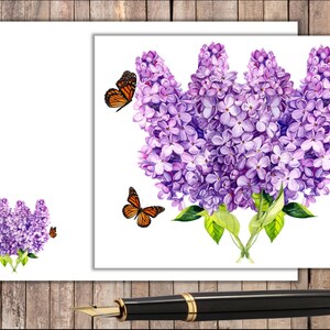 Floral Cards - Lilacs With Butterflies - set of 10 blank cards with matching envelopes