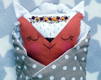 Handmade Baby Fuchs Kinder Geschenk UNIKAT mit Decke und Windeln Geburtstag