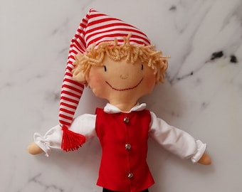 Handmade Liloudesign Cologne doll Hänneschen with white blouse, red vest children's gift