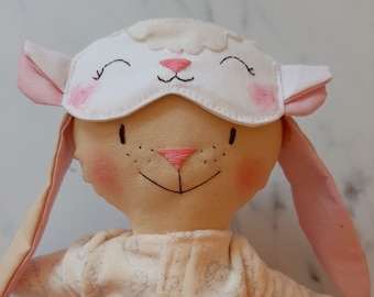 Liloudesign Handmade stuffed bunny with pajamas and sleep mask unique gift Bunny Handmade