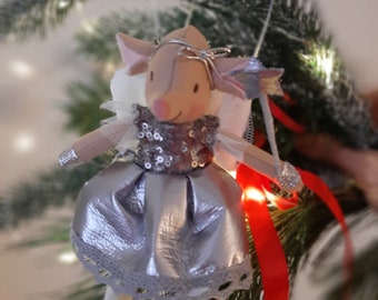 Emily Weihnachts Maus mit festliches Kleid Handmade Geschenk Mädchen Kuscheltier - Stofftier Fee Maus 14 cm Handgemacht