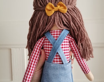 Poupée Liloudesign faite main Nathalie 50 cm avec robe jeans cadeau enfant poupée faite main