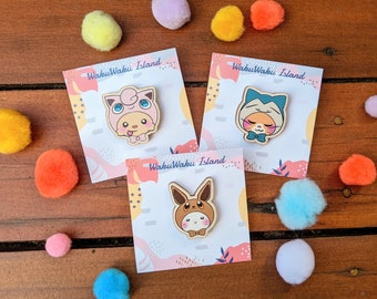 Pets in Pokemon Hats Wooden Pins