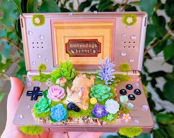 Nintendogs French Bulldog Rose Gold Nintendo DS Lite Pokemon Terrarium Diorama- Ready to Ship!