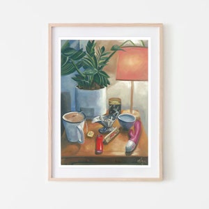 Bedside Table No.1 Original Oil Painting Print By Aleja Hine