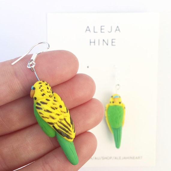 Parakeet Budgie Green Realistic Double-Sided Acrylic Hook Earrings Jewelry