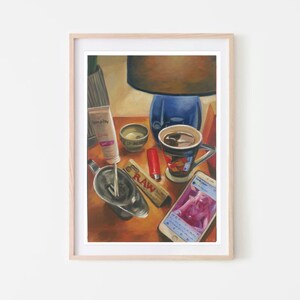 Bedside Table Number 2 Original Oil Painting Print by Aleja Hine