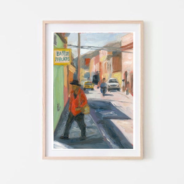 Mexico Street Scene Original Oil Painting Print By Aleja Hine