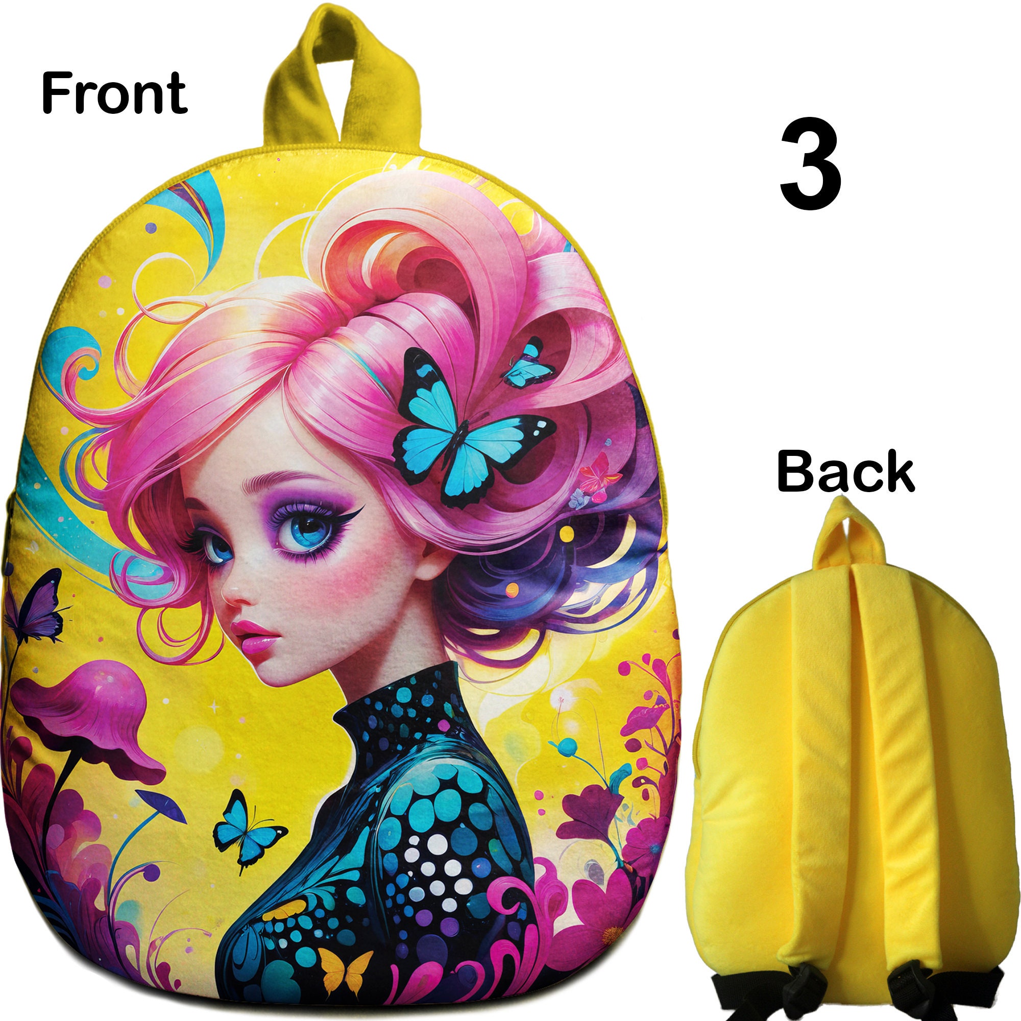 Yellow Color Girl Backpack Barbie Girl Backpack Bags for 2, 3, 4 Year