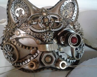 Steampunk cat mask..one of a kind original art