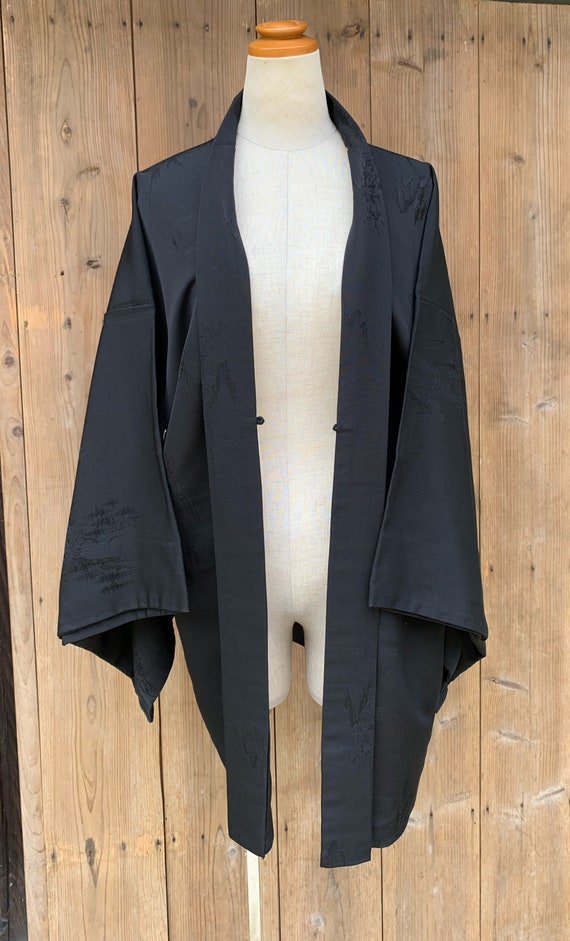 Plain black silk coat haori kimono jacket