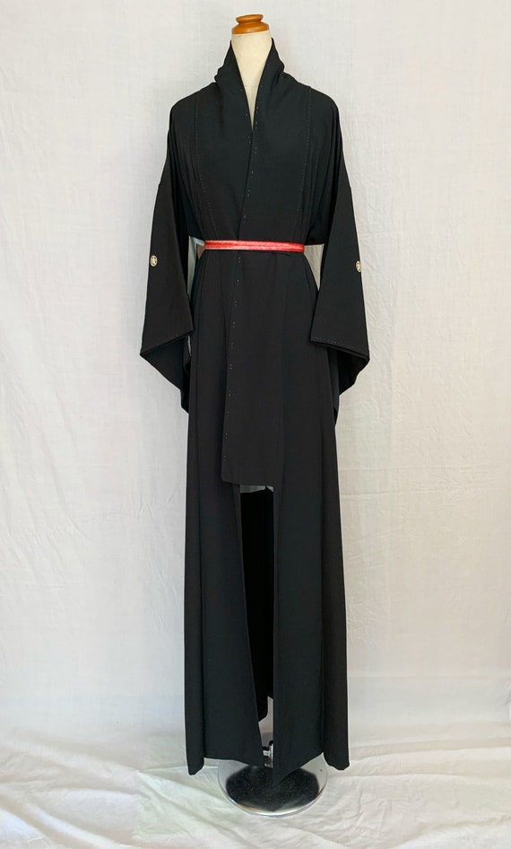 Black silk kimono, black silk robe, black silk bat