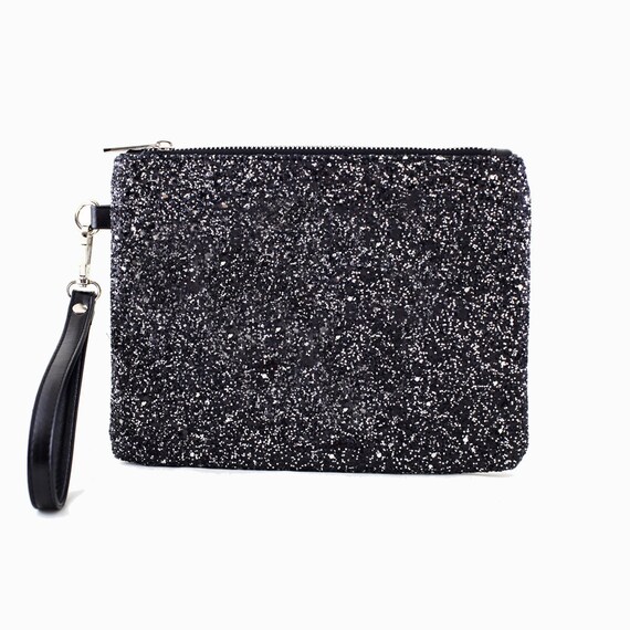 black glitter clutch