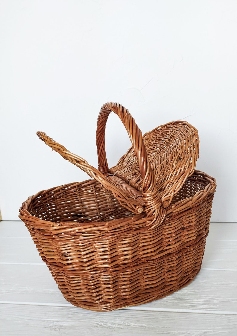 Wicker Picnic Basket With Lid Etsy Australia