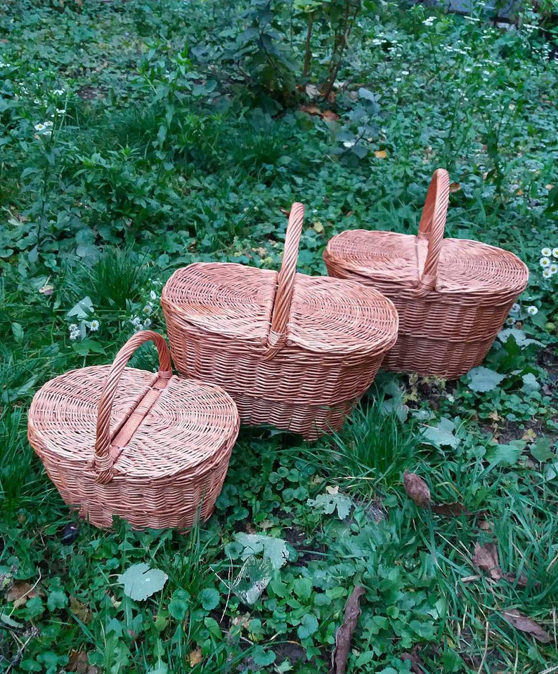 Picnic Basket Wicker Basket With Lid and Handle Etsy