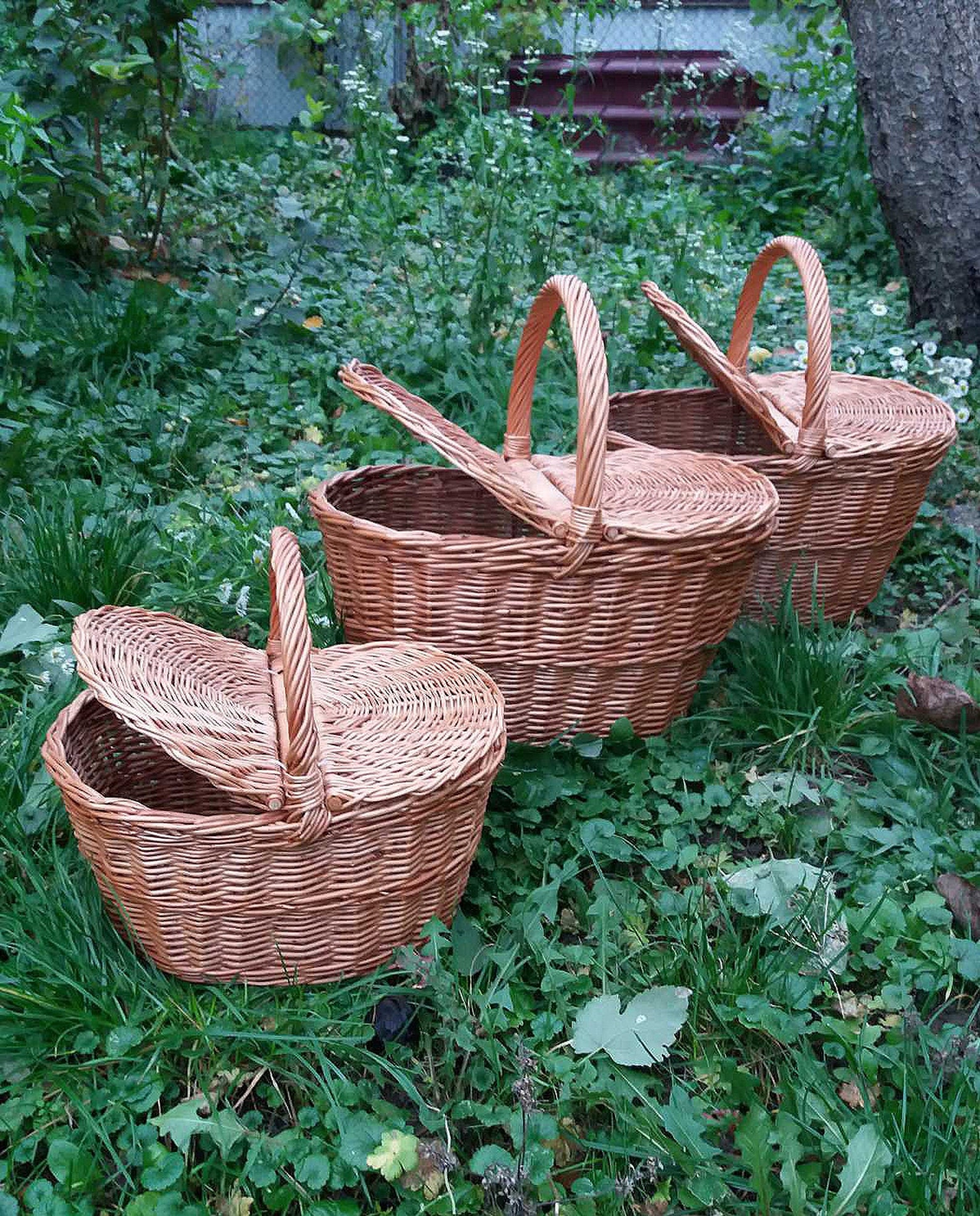 Picnic Basket Wicker Basket With Lid and Handle Etsy