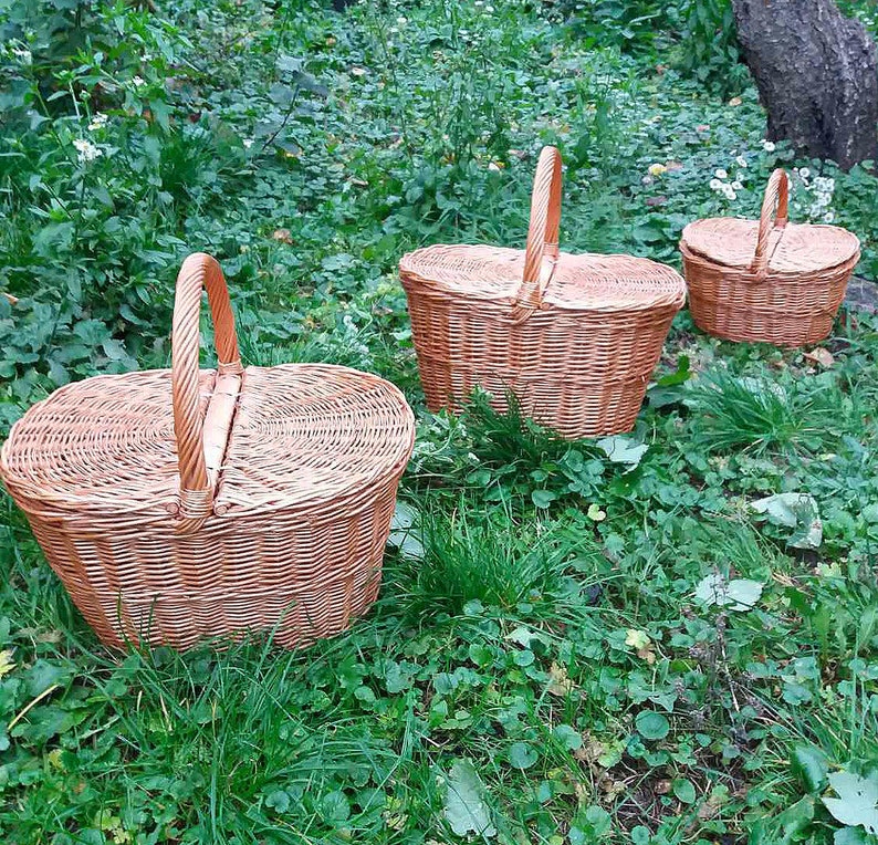 Picnic Basket Wicker Basket With Lid and Handle Etsy