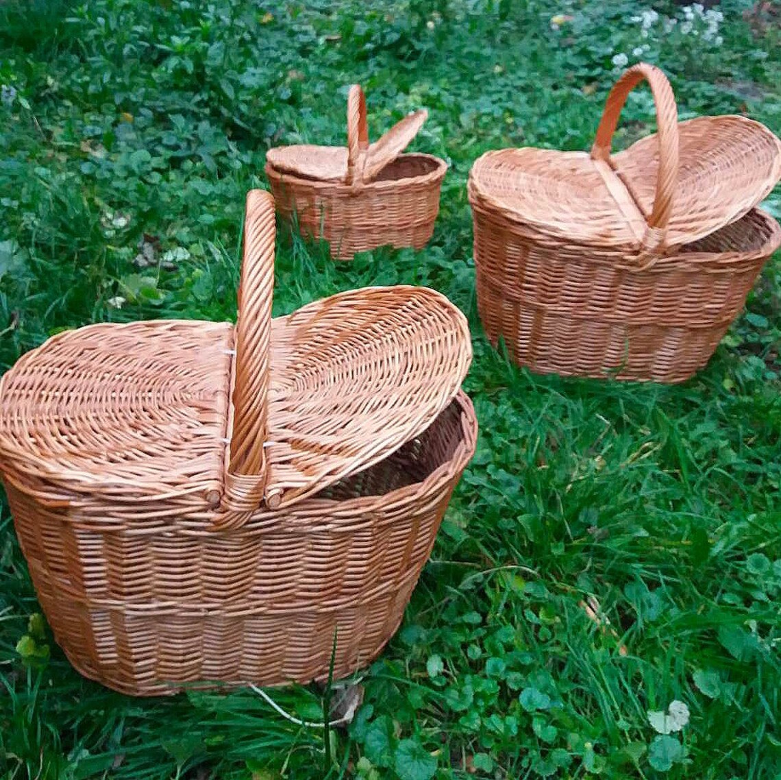 Picnic Basket Wicker Basket With Lid and Handle Etsy
